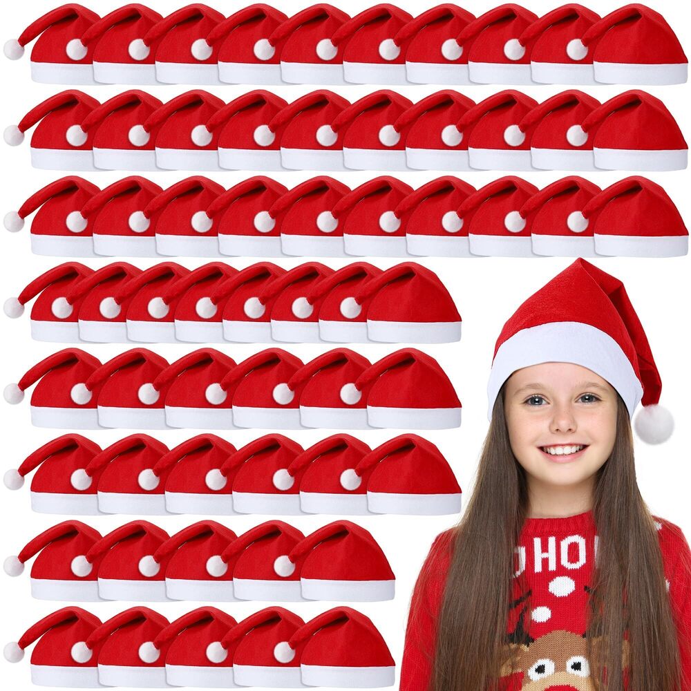 4561 60 Pieces Christmas Santa Hats Bulk for Children 10.2x15 Inch Red
